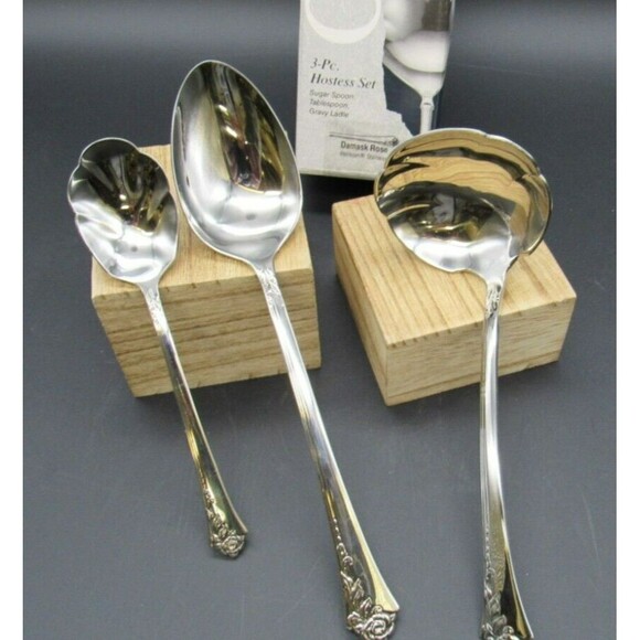 New Vintage Oneida Damask Rose 18/8 Stainless Steel Hostess Set Serving Pcs 3 - Picture 2 of 7